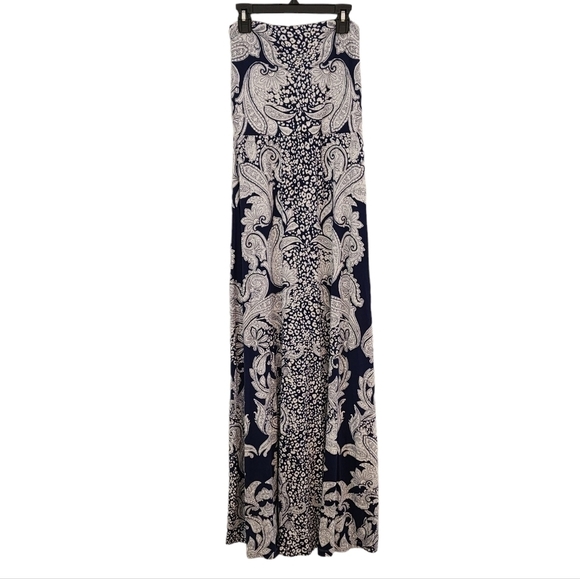 🆕️ SOMA Strapless Maxi Dress Navy White Paisley convertible Skirt - Picture 1 of 3